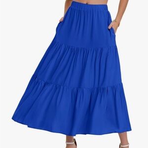 Women’s Boho Elastic Waist A-Line Tiered Maxi Skirt